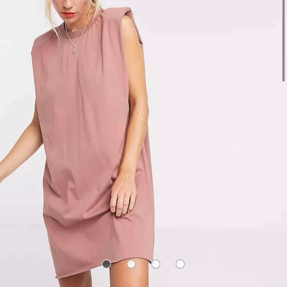 ASOS DESIGN padded shoulder sleeveless mini t-shirt dress in taupe